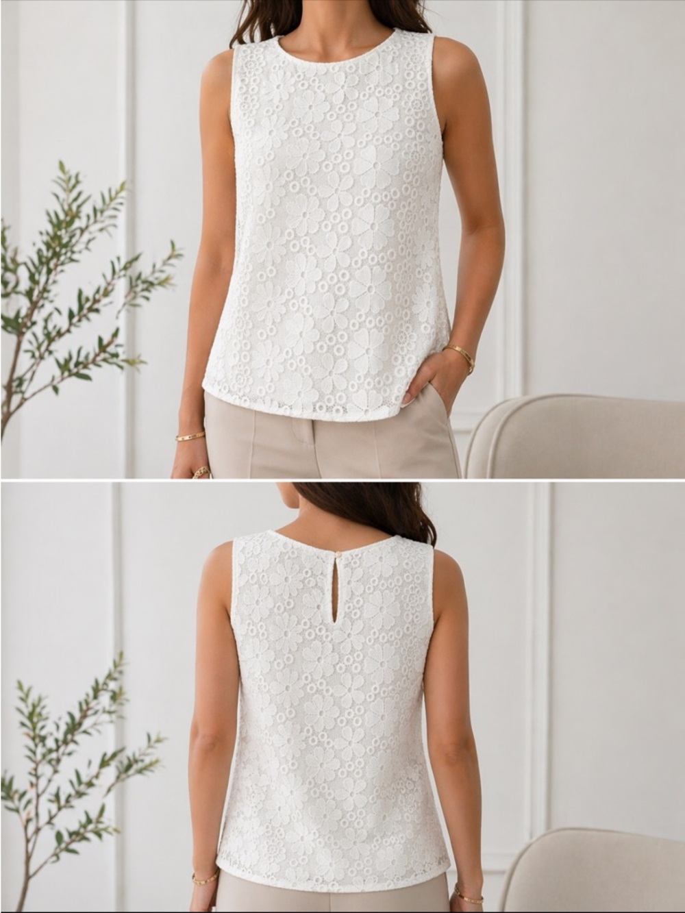 Talbots white Floral Lace Sleeveless Top
